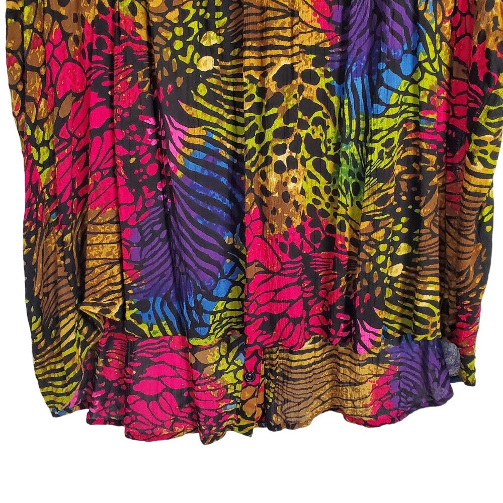 Roamans Sz 36W Tunic Blouse Button Front Flowy Lightweight Rainbow Animal Print - Picture 12 of 12